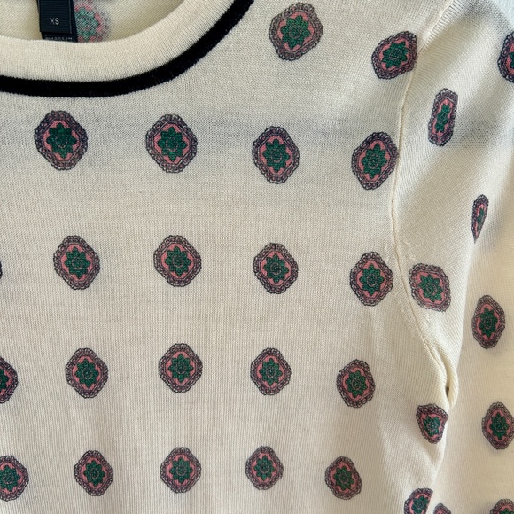 J. Crew Cream Sweater with Black and Red Pattern - Picture 2 of 10